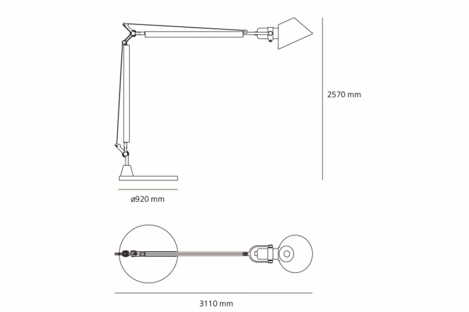 Код светильника. Бра Artemide Tolomeo чертеж спереди. Tolomeo XXL. Tolomeo светильник радиус Размеры. Схема подключения светильник Artemide a.24.